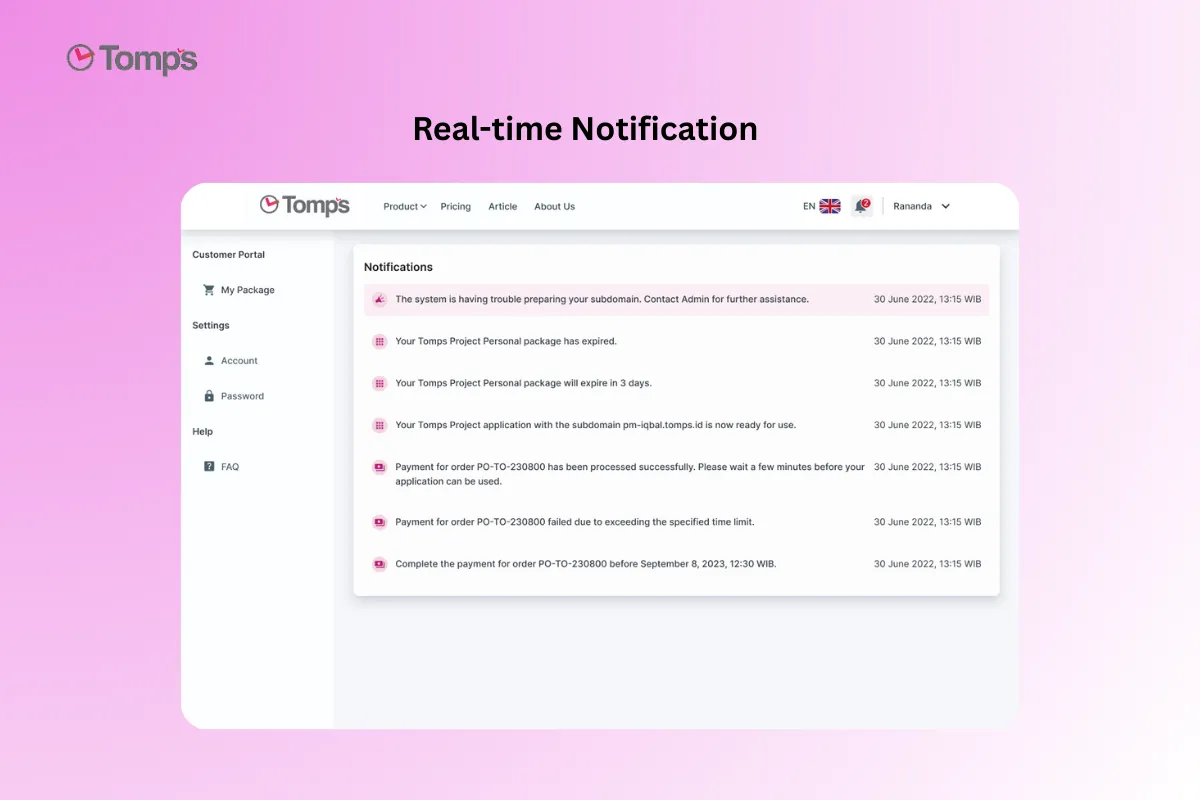 Tomps SaaS Notification